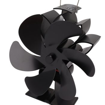 Heat Powered Stove Fan 6 Blade Aluminum Alloy Low Noise Wood Stove Fireplace Fan for Home Log Burning Stove Black
