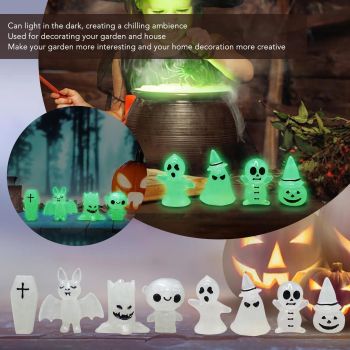 8 Pcs Halloween Ornaments Miniature Luminous Tombstone Pumpkin Skull Ghost Garden Decor