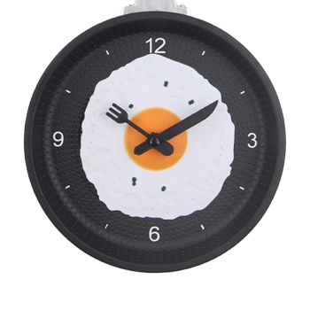 Wall Clock ABS Fried Egg Frying Pan Shape Silent Battery Operated Wall Clock for Bedroom Living Room Kitchen Black