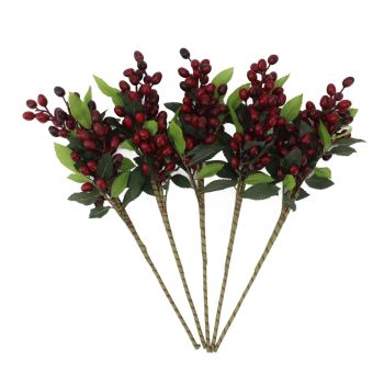 5PCS Artificial Berries Artificial Pip Berry Stems Decoration for Living Room Office Red