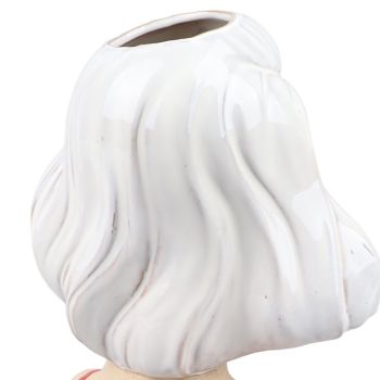 Girl Face Vase Modern Decorative Sculpture Ceramic Head Flower Vase for Living Room Bedroom Office White