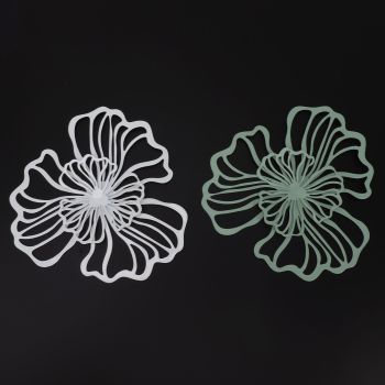 5PCS Metal Flower Wall Decor Iron Wall Art White Green 2 Layer Hollow Hanging Decor for Wall Living Room Office