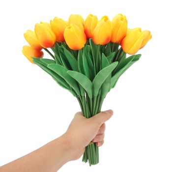 30pcs Artificial Tulips Flowers Innovative Simulation Hand Crafted PU Fake Tulips for Home Wedding Party Decor Sunset Red