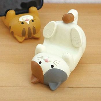 Cat Ornament Multifunctional Phone Tablet Glasses Pen Holder Desk Decoration for Home Tri Colored Cat