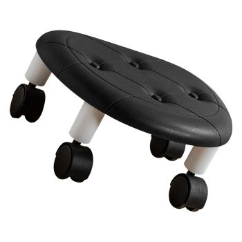Round Low Rolling Stools Fuax Leather Universal Wheel Small Roller Swivel Stool High Weight Capacity for Home Black