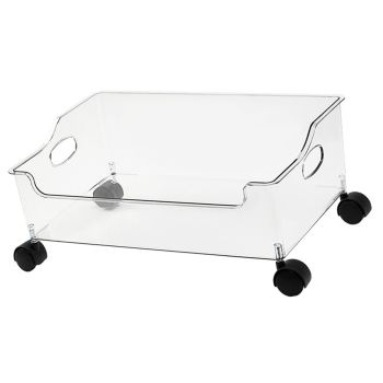 Wheeled Storage Containers Plastic Transparent Under Desk Book Storage Box with Roller for School Dorm Office Bedroom