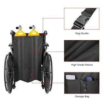 Oxygen Tank Holder Bag 600D Oxford Cloth Hook Design Dual Oxygen Tank Holder for Medical Personal Use Black