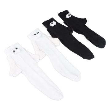 2 Pair Funny Magnetic Suction 3D Doll Couple Socks Funny Holding Hands Socks for Couple Black and White