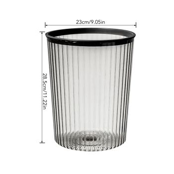 Transparent Garbage Bin with Top Ring Easy Attached Lid Free Large Capacity Trash Bin Can for Household Black