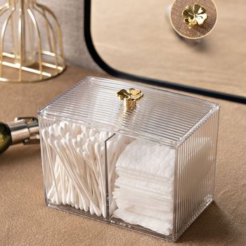 Cotton Pad Storage Box Swab Container Holder Transparent with Lid Grid for Cosmetics Desktop Decoration