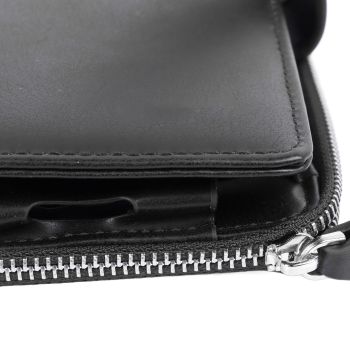 Long Wallet for Men PU Leather Frosted Retro Multifunctional Phone Card Holder Purse Business Handbag with Zipper and Strap Black