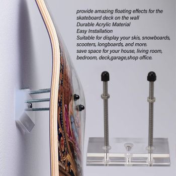 Skateboard Hanger Durable Acrylic Vertical Floating Effect High Stability Skateboard Wall Mount for Deck Display Storage Transparent