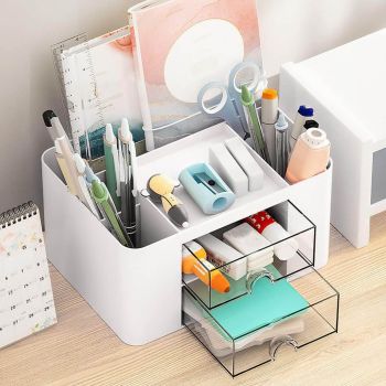 Desk Supplies Organizer Multifunctional Large Capacity Office Desk Organizer with Double Layer Drawer for Pen