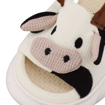 Linen Slippers Wear Resistant Comfortable Open Toe Indoor Slippers Sandals for 4 Season Cow Cartoon Pattern 42 43 Size