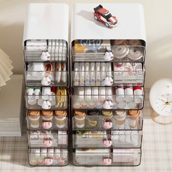 Cosmetics Storage Box Drawer Type Makeup Storage Box Desktop Shelf Basket for Student Dormitory Home Large White Rabbit