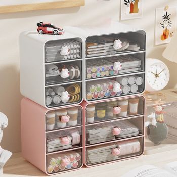 Cosmetics Storage Box Drawer Type Makeup Storage Box Desktop Shelf Basket for Student Dormitory Home Small Pink Piggy