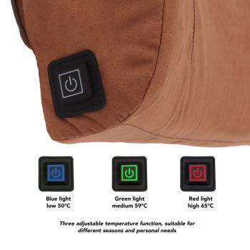 Khaki Portable Heating Waist Cushion USB Port 3 Adjustable Temperature Heating Lumbar Support Cushion