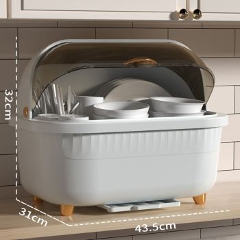 Dish Drying Box Multifunctional Space Saving Dish Drainer with Lid Cover for Kitchen Accessories White L
