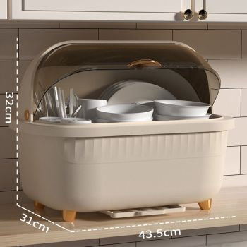 Dish Drying Box Multifunctional Space Saving Dish Drainer with Lid Cover for Kitchen Accessories Apricot L