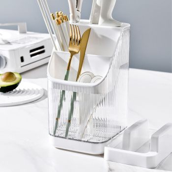 Multifunctional Kitchen Storage Rack Kitchen Countertop Cutting Board Pot Cover Chopsticks Forks Spoons Holder Pearl White