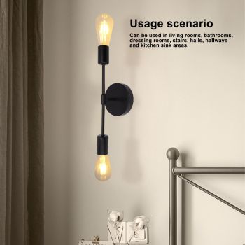 E27 E26 Double Wall Light Base Iron 85‑265V Black Modern Light Holder Base for Living Room Bathroom Dressing Room