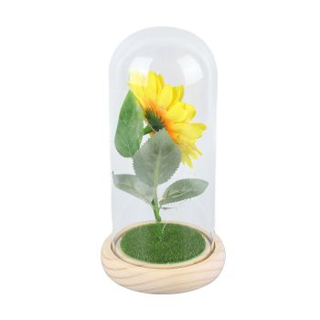 Simulation Sunflower Glass Cover Decoration Luminous LED Artificial Eternal Sunflower Glass Dome for Women