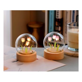 Flower Night Light Tulip Night Lamp Home Decoration Night Light Bedside Light for Office Bedroom Purple