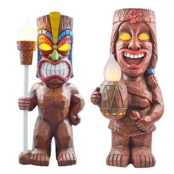 Solar Powered LED Tiki Light Solar Totem Figurine Ornaments LED Garden Light Decoration Crafts for Porch Lawn Trail