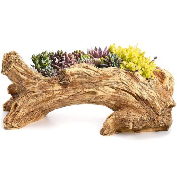 Artificial Driftwood Planter Resin Succulent Planter Vintage Tree Root Stump Log Like Flower Container Pot for Home Garden Decoration
