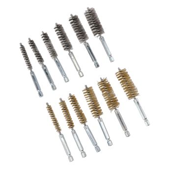 12PCS Bore Brush Copper and Iron 304 Stainless Steel Bristles Wire Brush for Power Drill with Hex Shank Handle