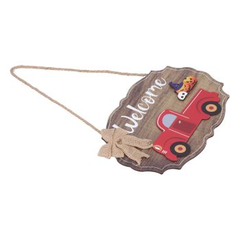 Wooden Welcome Sign with 12Pcs Interchangeable Seasonal Icons Wall Hanging Plaque for Front Door