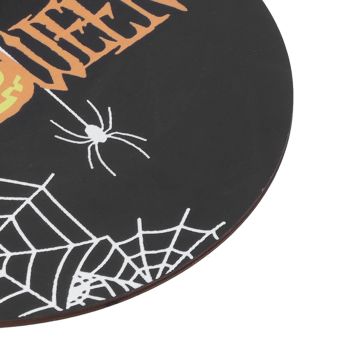 Halloween Spider Web Pattern Wooden Welcome Sign Decorative Hanging Board for Indoor OutdoorWith Bow