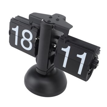 Flip Clock Large Number Battery Powered 304 Stainless Steel Tabletop Retro Flip Clock for Home Office 24 Hours All Black