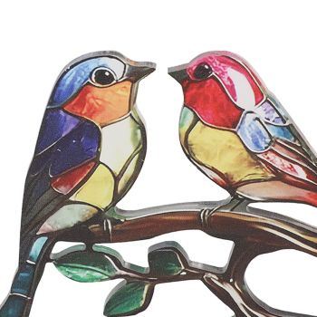 Birds On Branch Ornaments Craft Acrylic Colorful Vivid Flat Animal Statue Decoration for Desktop Office Home 5 Birds