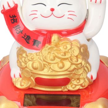 Lucky Cat Decoration Solar Power Arm Waving Fortune Cat Decorative Wealth Welcoming Cat Ornament for Car Office Type 336A White