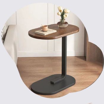 Sofa Side Table Modern Simple Portable for Living Room Bedroom Walnut Color Black Frame