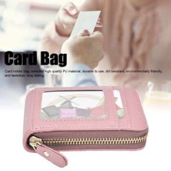 Credit Card Bag with Zipper Fashionable Mini Portable Antimagnetic ID Cards Holder Wallet PursePink