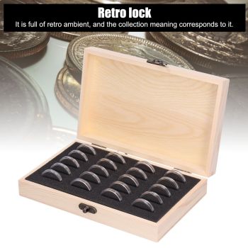 20 Grid Coin Collection Box Wooden Coin Protection Storage Box for Home Office Living Room