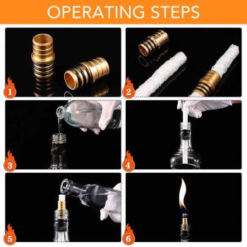 10PCS Wine Bottle Torch Wicks Kit Fiberglass Replacement Wicks with Brass Torch Wick Holders and Caps for DIY Homemade Torch Indoor Outdoor Decor