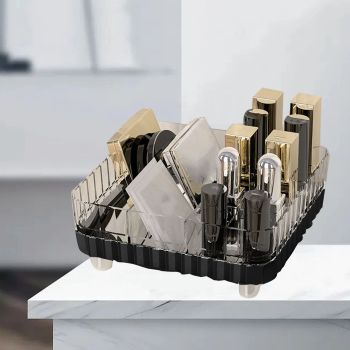 Makeup Organizer with Multiple Compartments Anti Slip Plastic Vanity Makeup Organizer for Cosmetics Lipsticks Jewelry Transparent Black