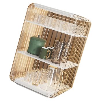 Cup Storage Rack Dustproof Stackable Plastic Clear Cup Organizer Box for Cabinet Desktop Large White