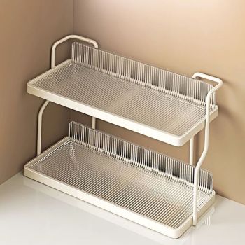 Countertop Shelf Organizer Carbon Steel 2 Tier Multifunctional Kitchen Spice Rack for Bedroom Bathroom Cupboard Under Sink Cream White