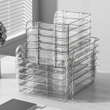 Transparent Desktop Stationery Organizer Stackable Stationery Files Storage Shelf Desktop Organizer L 26.5x33.2x8.5cm