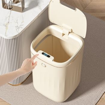 Automatic Trash Can 20L Touchless Sensor Easy Clean PP Waterproof Electric Garbage Bin for Kitchen Bathroom Cream White Battery Powered
