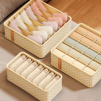Closet Drawer Organizer Dividers Fabric Dresser Closet Organizers Storage Bins Space Saving Mess Free Beige Large 6 Grid 32x32x11cm