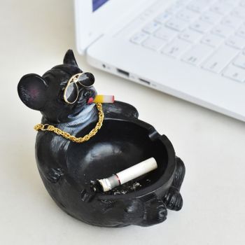 Cartoon Animal Ashtray Household Innovative Decorative Bully Dog Ashtray for Living Room Black
