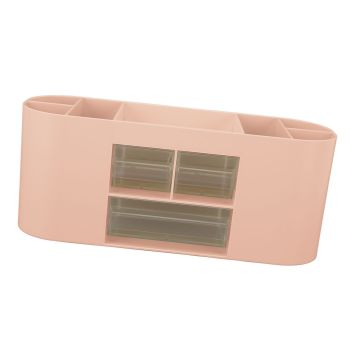 Pen Holder with Transparent Drawers Large Capacity Multiple Compartment Plastic Pencil Storage Organizer for Office Desk Pink