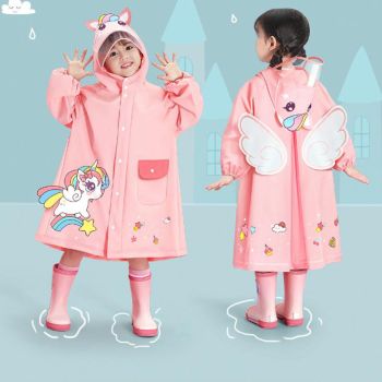 Kids Raincoat Waterproof Cute Pattern Lightweight Portable Children Hooded Rainwear for Girl Boy Pink XL
