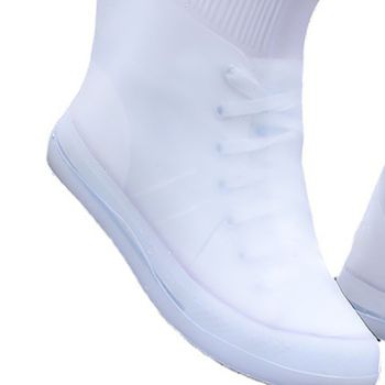 Rain Shoe Covers Waterproof Dustproof Reusable Overshoes Thickened Silicone Shoe Covers for Women Men White Mid Calf L (37 to 39 Sizes)