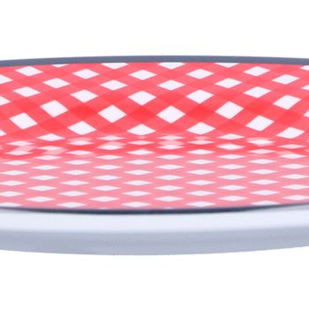 9in Imitation Porcelain Dinner Plate Decorative Reusable Snack Plate Lightweight Tableware for Cakes FruitRed Grid